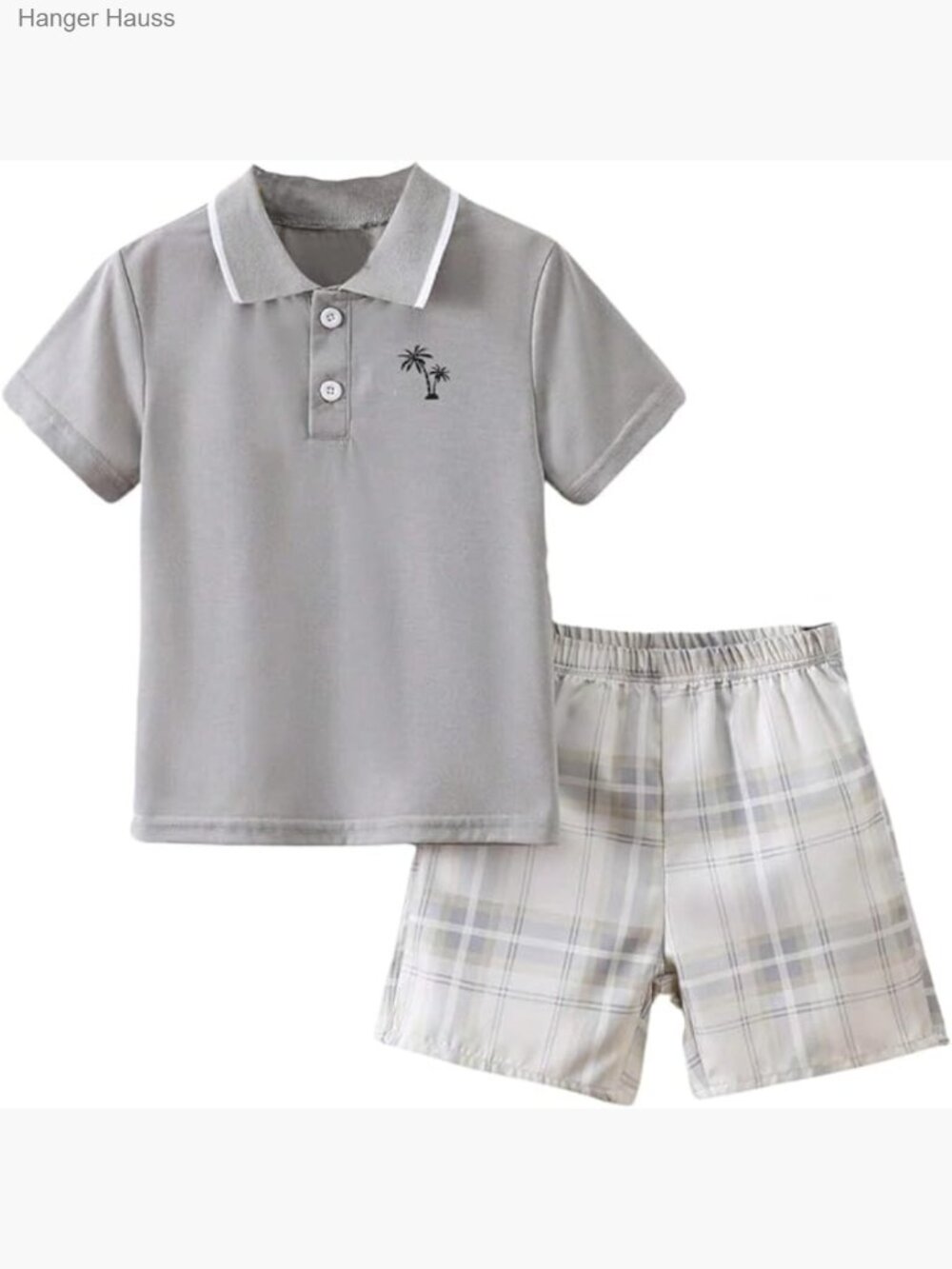 Kids Short Sleeve Polo Shirt & Plaid Shorts Summer Set